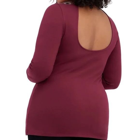 Torrid Burgundy Mock Neck Keyhole Long Sleeve Top Open Back Size 2 (2X) - Picture 4 of 8